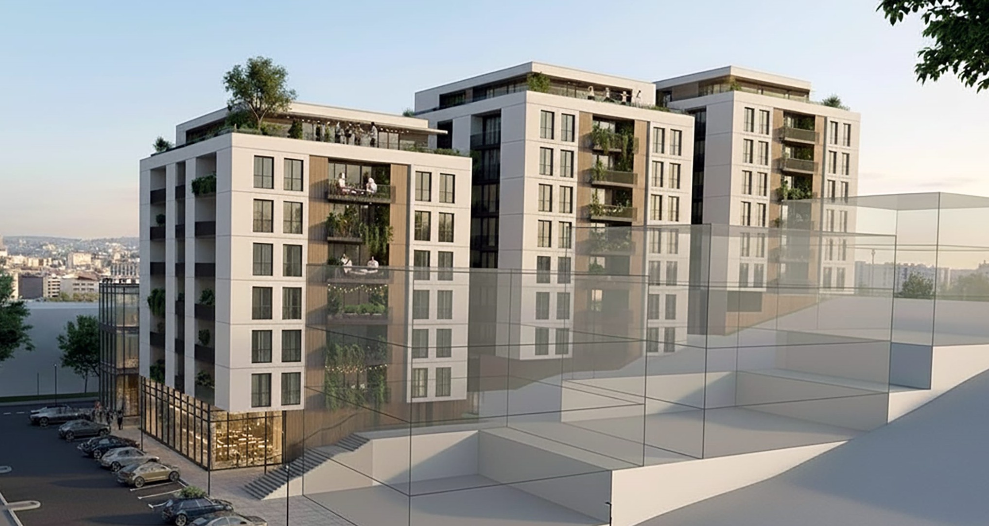 Rendering – Herzl & Avtalyon compound, Ramat Gan: the new residential buildings seen from Herzl St.